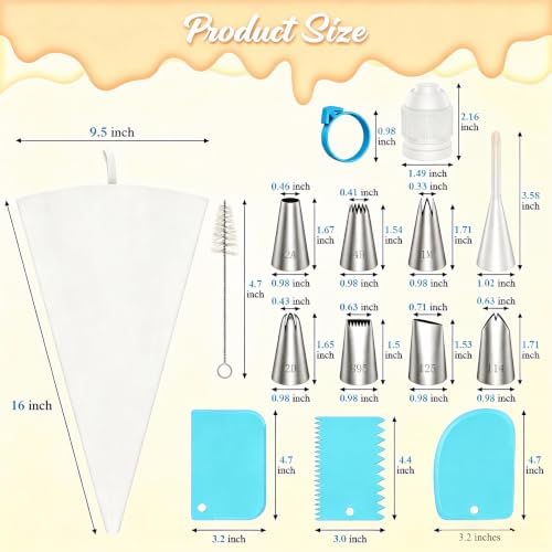 Piping Bags and Tips Set, 16 Inch Cotton Reusable 2 Piping Bags, 7