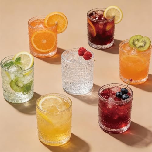 Hobnail Drinking Glasses Set of 8,Includes 12 oz beer glasses and