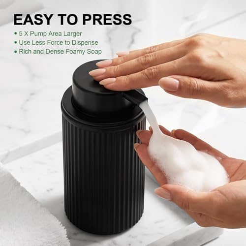 KASUNTING Matte Black Foaming Soap Dispenser, Ribbed Glass Foam Hand