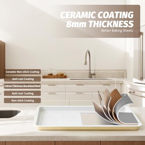 Nonstick Ceramic Baking Sheet with Rack, 2-Pack 13x9 Quarter Sheet
