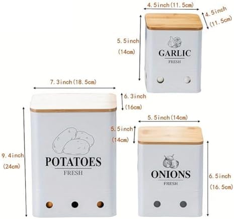 Kitchen Vegetable Storage Tins Set Of 3, Potato Onion Garlic Canisters
