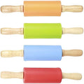 4pcs Mini Silicone Rolling Pins with Wood Handles for Kids Baking