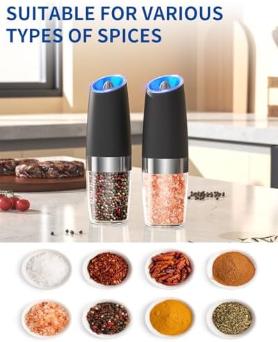 CIRCLE JOY Gravity Electric Salt and Pepper Grinder Set, Black