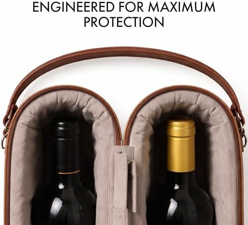 Bey-Berk Vino Brown Leather Double Wine Caddy, Two-Bottle Travel Case