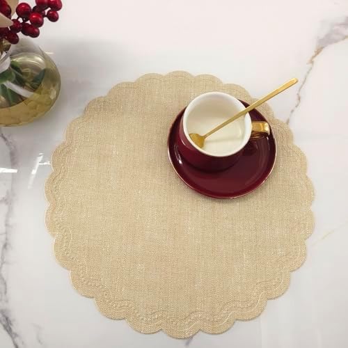 Round Placemat for Dining Table Set of 6,PU Waterproof Heat Insulation