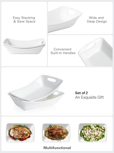Kanwone Large Serving Bowls with Handles, White Serving Dishes For