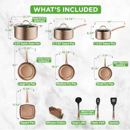 NutriChef 14-Piece Non Stick Kitchen Cookware Set w/Saucepan, Frying