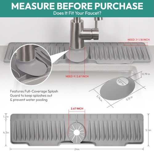 24" Longer Silicone Faucet Mat for Kitchen Sink Splash Guard