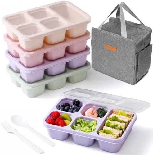 4-Pack Bento Box Adult with Lunch Bag, 5 - Compartment Snack