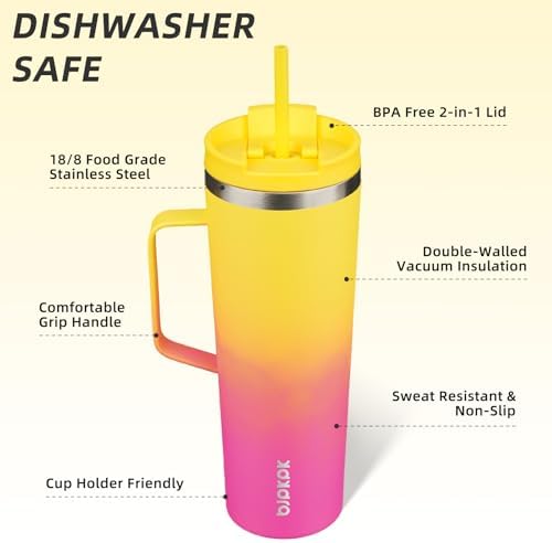 BJPKPK 30oz Insulated Tumbler with Handle, Lid & Straw, Stainless