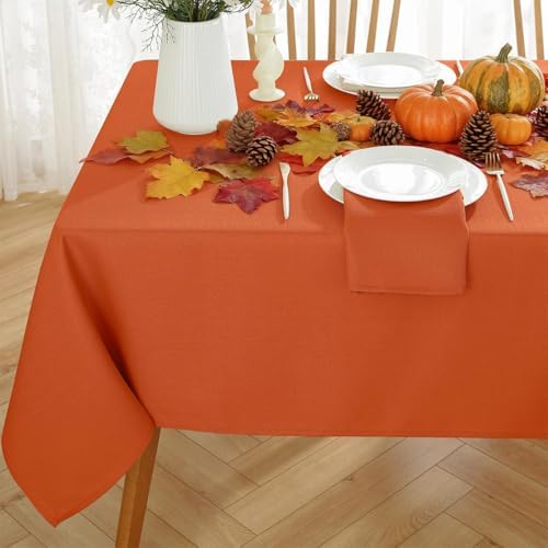 SASTYBALE Textured Fall Tablecloth Rectangle 52x70 Inch, Rust/Burnt