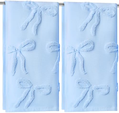 FuWeave 2 Pcs Blue Hand Towels for Bathroom Coquette Bow Decor, 100%