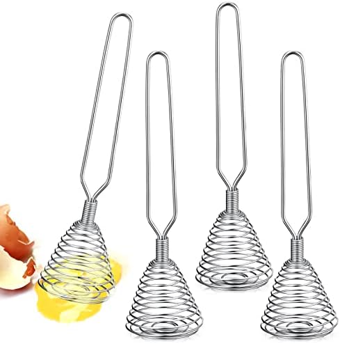 Chengu 4 Pcs Stainless Steel Spring Whisk, 8.46 Inch Hand Push Beater