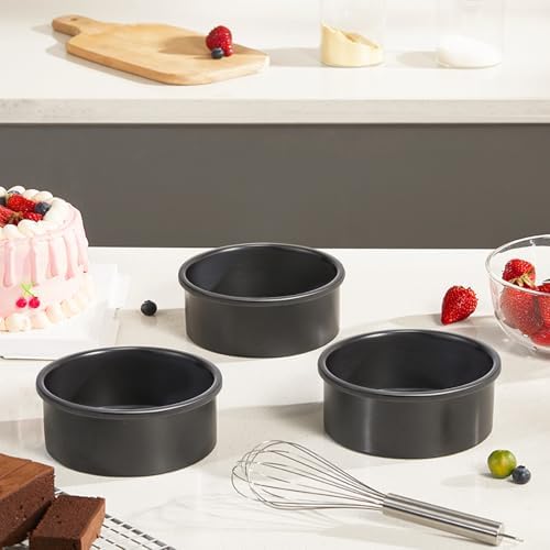 HONGBAKE 6 Inch Round Cake Pan Set for Baking with Healthy Parchment