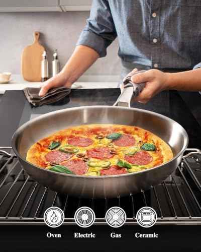VocVoi Tri-Ply Stainless Steel Frying Pans Set, 8in/10in/12in Set