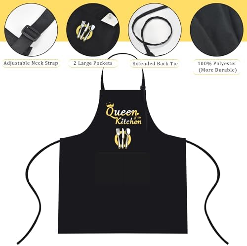 Funny Baker Black Cooking Chef Apron with 2 Pockets Gift for Women Mum
