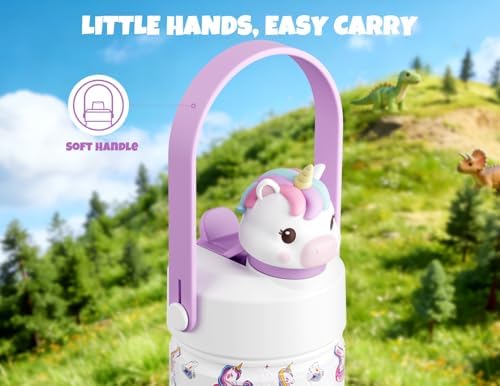 POWCAN 12 oz Kids Water Bottle for School: 2-in-1 Straw Spout Lid with