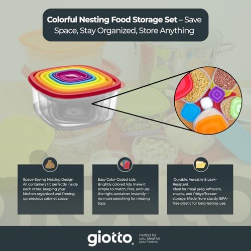 GIOTTO RainbowStack food storage containers with lids Set of 7