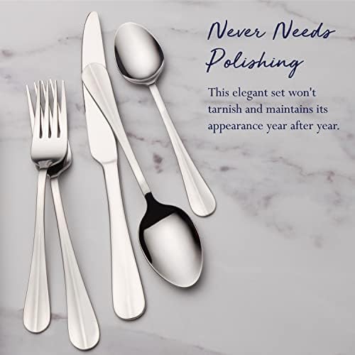 Pfaltzgraff Simplicity 53-Piece Flatware Set, 18/0 Stainless Steel Silverware Set for 8 with Serving Utensils, Classic Dining Cutlery for Everyday Use and Entertaining