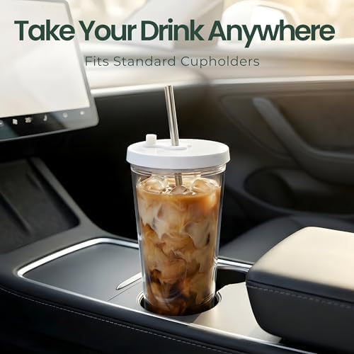Reusable Iced Coffee Cup with Lid and Straw, 24 oz/Venti, BPA-Free