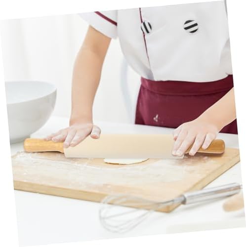 Silicone Rolling Pin with Wooden Handle, Nonstick Dough Roller for