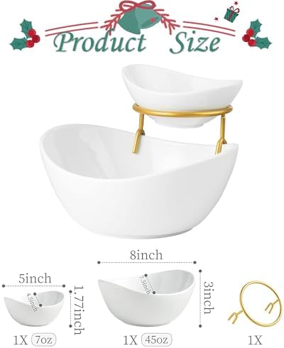 Miamolo 2 Tier Serving Bowl Set and Removable Rack for Chip and Dip