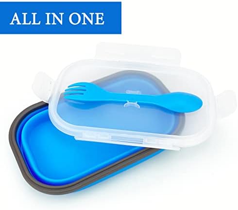 Collapsible Lunch Bowl With Lid, Camping Bowls with Spoon, Silicone