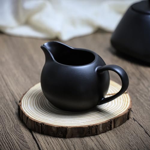 Black Simple Ceramic Coffee Serving Set, Creamer Pitcher and Sugar