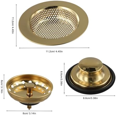 3Pcs Gold Stainless Steel Sink Drain Strainer Stopper Basket Set for