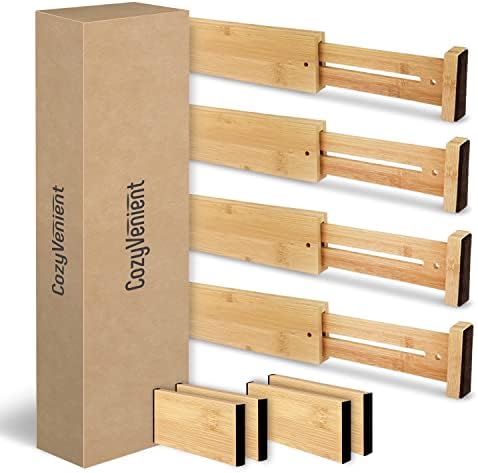 Adjustable Bamboo Drawer Dividers for Clothes, Kitchen Utensils