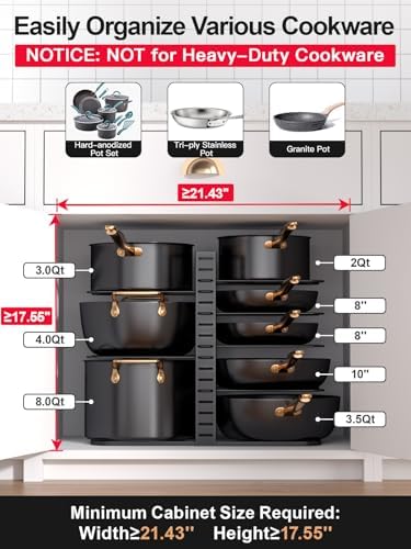 MUDEELA 8-Tier Lightweight Pots and Pans Organizer under Cabinet