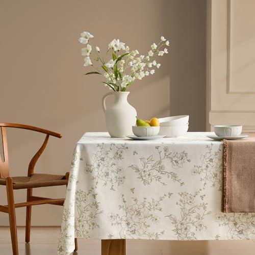 Green Floral Tablecloth Vintage French Rustic Linen Tablecloth