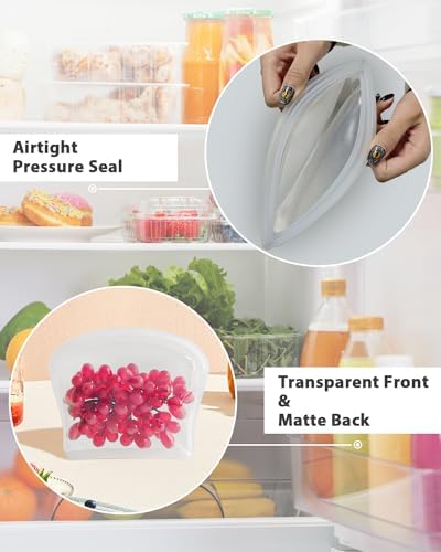 Reusable Silicone Storage Bag, 6 Packs Pocket, Snack, and Sandwich