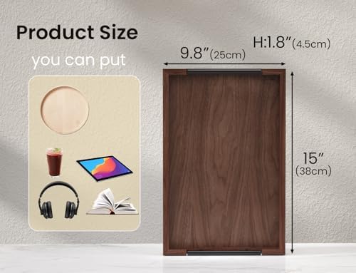 Fibogollo Walnut Wood Serving Trays with Metal Handles(Medium)