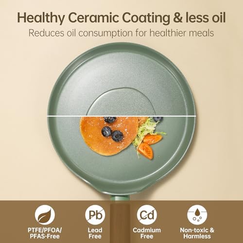 MsMk 9.5 Inch Ceramic Nonstick Crepe Pan, Green Induction Dosa Tawa