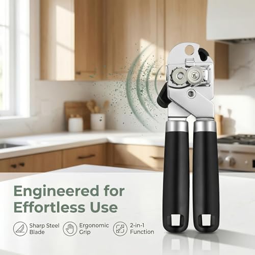 Heavy Duty Manual Can Opener, Stainless Steel, Black