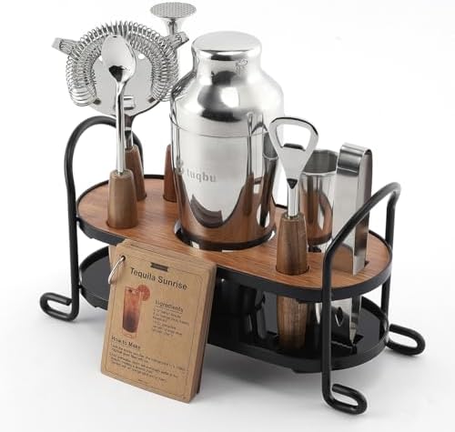 Cocktail Shaker Set with Stand, Mixology Bartender Kit for Drink