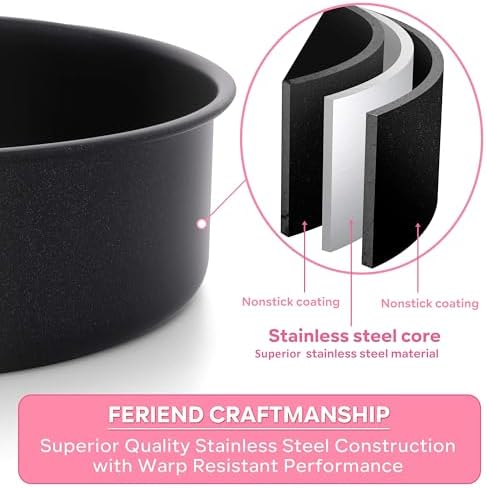 Herogo 8 x 2 Inch Black Round Cake Pan Set of 3, Nonstick Sturdy
