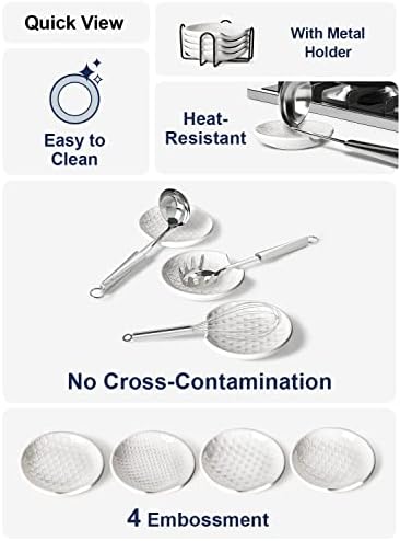 LE TAUCI Ceramic Spoon Rests for Stove Top with Holder, Set of 4