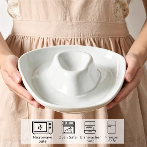 Ceramic Cowboy Hat Chip and Dip Serving Tray, 10 Inch White Porcelain
