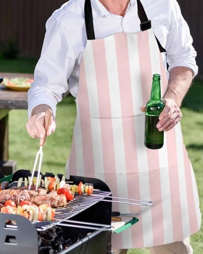 Pink Striped Kitchen Aprons with Pockets Waterproof, Modern Farmhouse