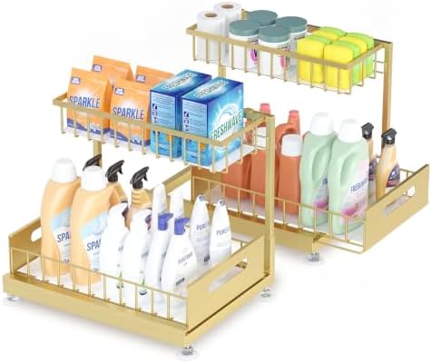 Saydear 2-Pack L-Shaped Under Sink Organizer, 2-Tier Pull-out Cabinet