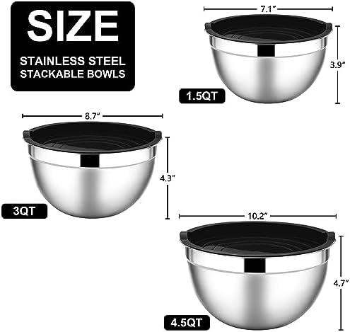 E-far Mixing Bowls with Lids Set of 3 with Silicone Cooking Utensils