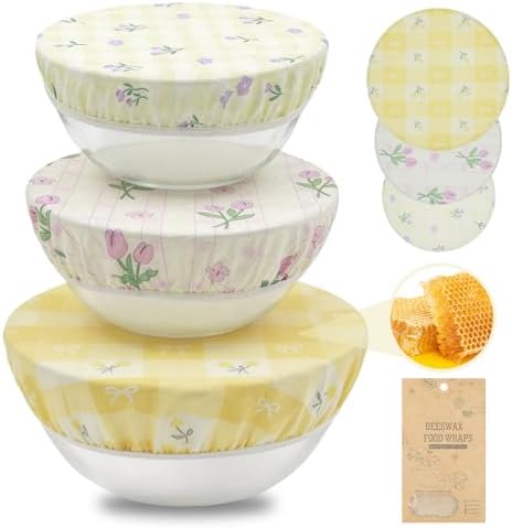 Reusable Beeswax Bowl Covers-3 PCS Elastic Cotton Food