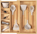 KitchenEdge Utensil & Junk Drawer Organizer | Natural Bamboo, 10.5-19