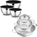E-far Mixing Bowls with Lids Set of 3 with Stainless Steel Colander