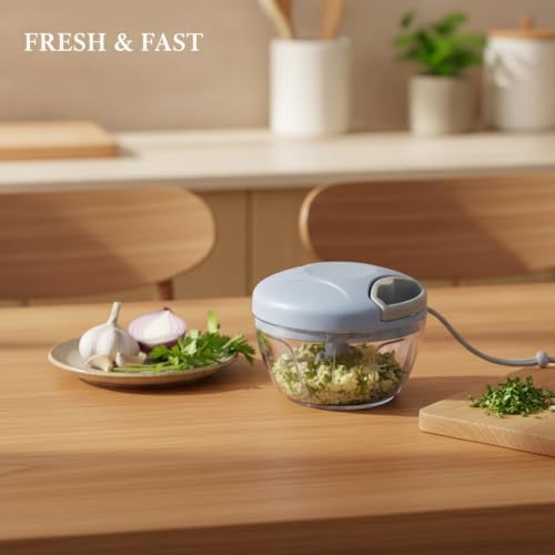 Multipurpose Manual Pull-String Chopper for Garlic, Herbs & Veggies