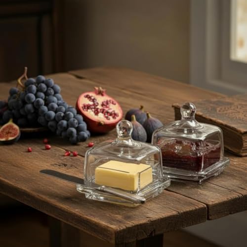 Dicunoy 2 Pack Glass Butter Dishes with Lids, Mini Butter Keeper