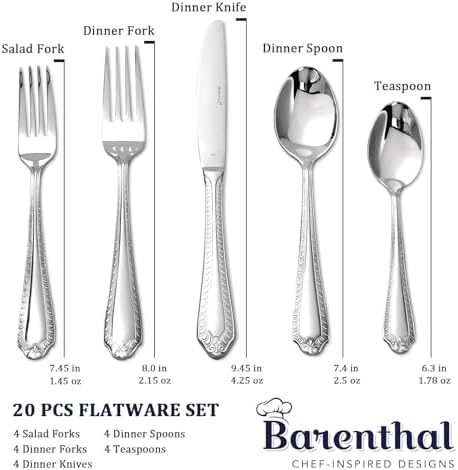 18/10 Silverware Set for 4, 20 Piece Stainless Steel Cutlery Set