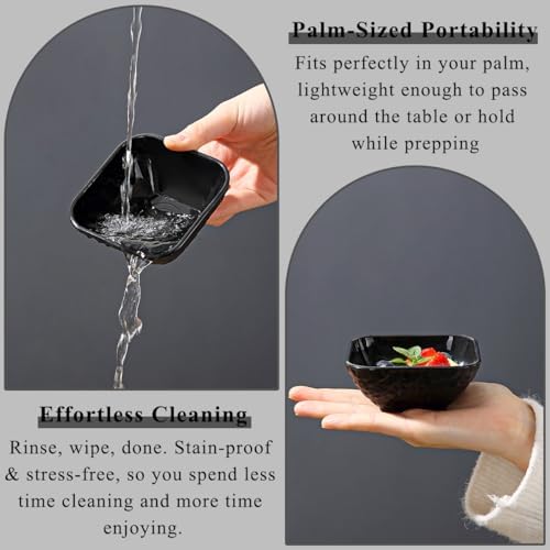 Berglander Dip Bowls Set 12pcs, 6 oz Black Plastic Dipping Bowls